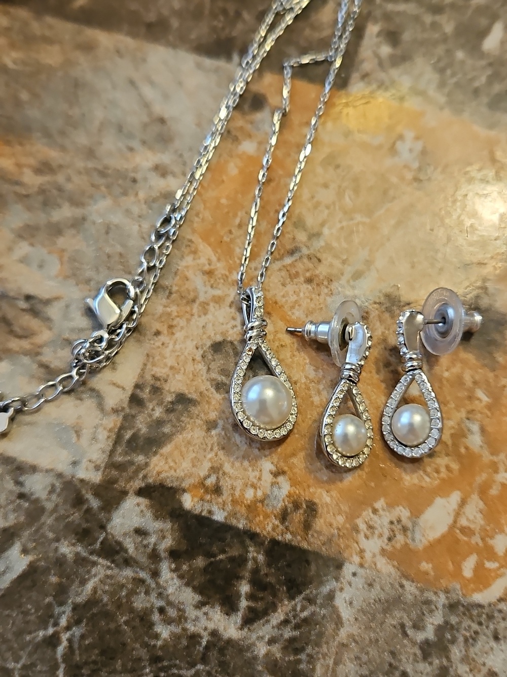 Swarovski Silver-Tone Pearl & Crystal Circle Necklace and Earrings
